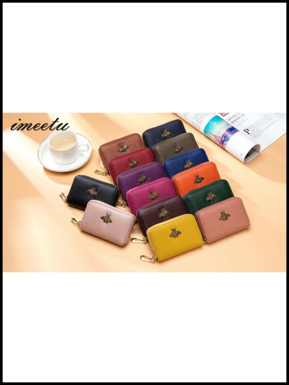 RFID Credit Card Holder Small Leather Zipper Card Case Wallet for Women